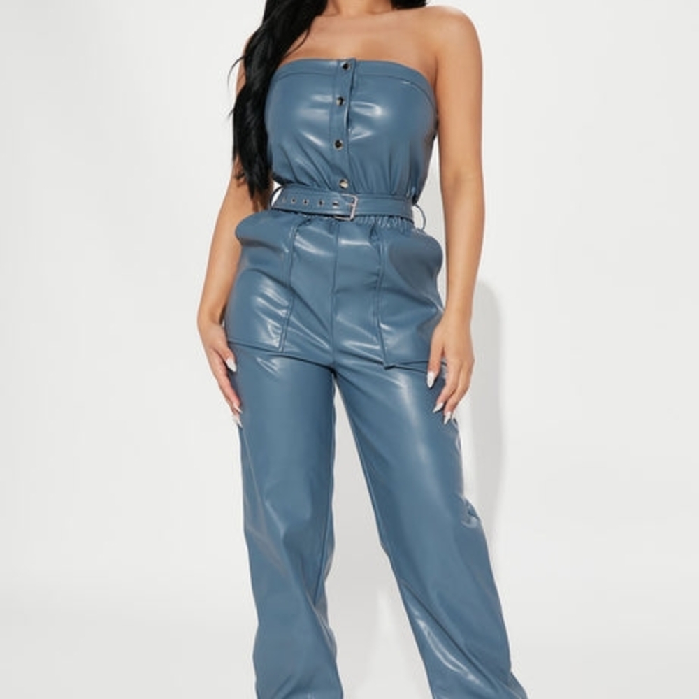 Women's Strapless Blue Jumpsuit